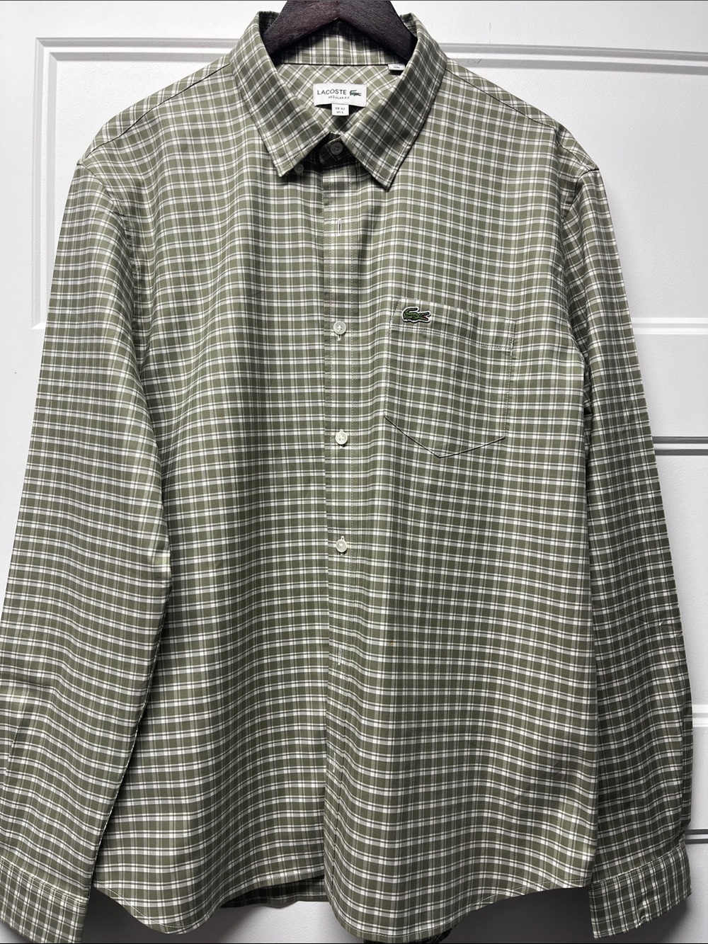 Lacoste Olive Plaid Long-Sleeve Button-Down Shirt